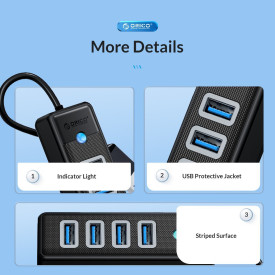 USB хъб Orico HUB USB3.0 4 port Black - PW4U-U3-015-BK
