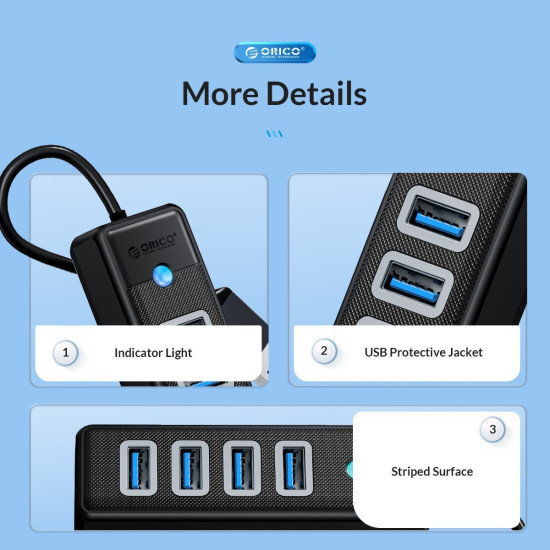 USB хъб Orico HUB USB3.0 4 port Black - PW4U-U3-015-BK