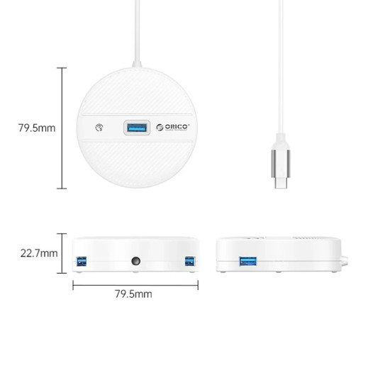 USB хъб Orico HUB USB3.1 Type-C 4 port - 4 x USB3.0 White, Audio/Mic x 1 - YS4-C3-03-WH-BP