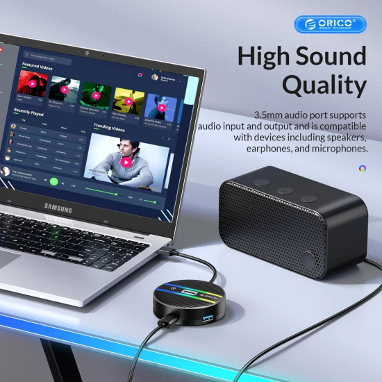 USB хъб Orico HUB USB3.1 Type-C 4 port - 4 x USB3.0 White, Audio/Mic x 1 - YS4-C3-03-WH-BP