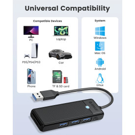 USB хъб Orico USB3.0 HUB - 3 x USB3.0, SD, TF - PAPW3AT-U3-015-BK
