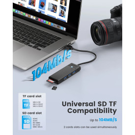 USB хъб Orico USB3.0 HUB - 3 x USB3.0, SD, TF - PAPW3AT-U3-015-BK