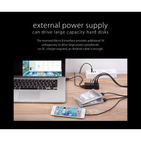 USB хъб Orico USB3.0 HUB 4 port - USB/Micro USB input, Black - W5P-U3-030