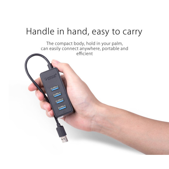 USB хъб Orico USB3.0 HUB 4 port - USB/Micro USB input, Black - W5P-U3-030