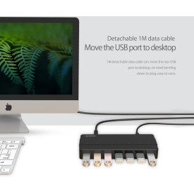 USB хъб Orico USB3.0 HUB 7 port with Premium Power Adapter, Black - H7928-U3-V1-BK