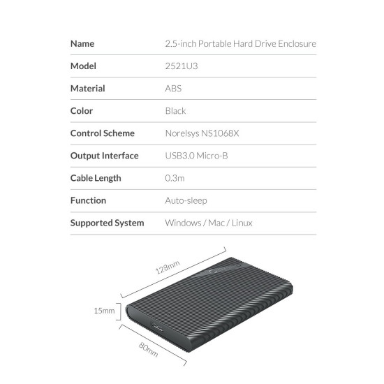 Външна кутия за диск Orico Storage - Case - 2.5 inch USB3.0 - 2521U3-BK-EP