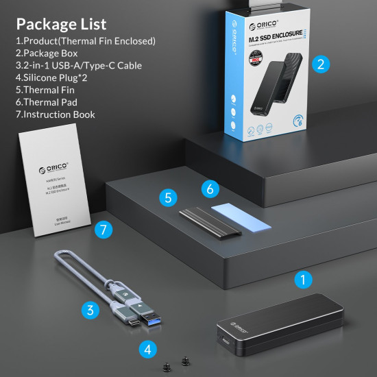 Външна кутия за диск Orico Storage - Case - M.2 NVMe M key - USB3.1 Gen2 Type-C, 10Gbps - HM2-G2-BK