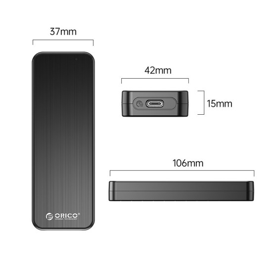 Външна кутия за диск Orico Storage - Case - M.2 NVMe M key - USB3.1 Gen2 Type-C, 10Gbps - HM2-G2-BK