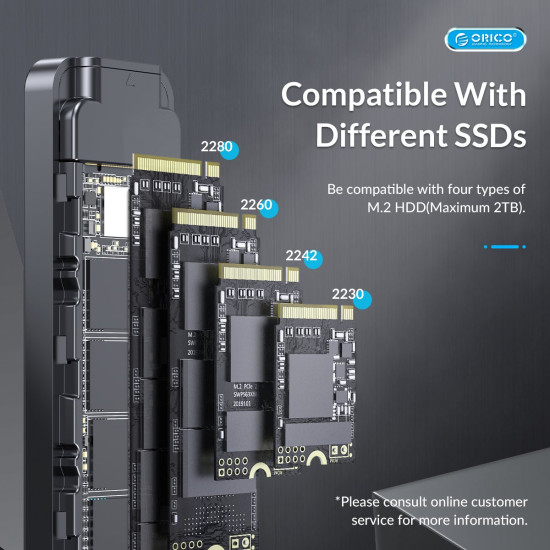 Външна кутия за диск Orico Storage - Case - M.2 NVMe M key - USB3.1 Gen2 Type-C, 10Gbps - HM2-G2-BK