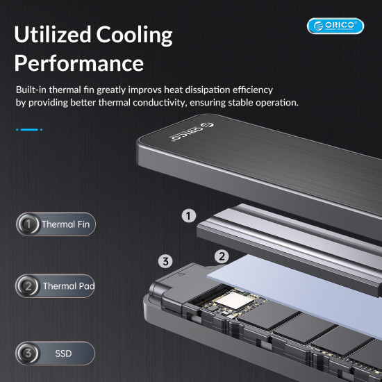 Външна кутия за диск Orico Storage - Case - M.2 NVMe M key - USB3.1 Gen2 Type-C, 10Gbps - HM2-G2-BK