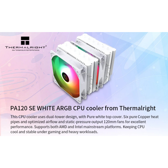 Охладител за процесор Thermalright CPU Cooler Peerless Assassin 120 SE A-RGB White - Dual-Tower - LGA1851/LGA1700/AM5