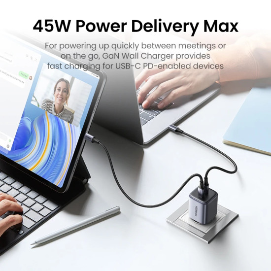 Зарядно Ugreen Charger Wall GaN 45W CD294 Grey - 90573