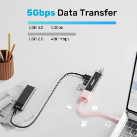 USB хъб Unitek USB-C/USB-A 3.0 HUB 4 port, Bi-Directional, Detachable Cable, White - H1319AWH01