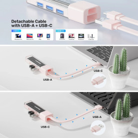 USB хъб Unitek USB-C/USB-A 3.0 HUB 4 port, Bi-Directional, Detachable Cable, White - H1319AWH01