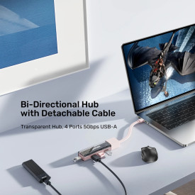 USB хъб Unitek USB-C/USB-A 3.0 HUB 4 port, Bi-Directional, Detachable Cable, White - H1319AWH01