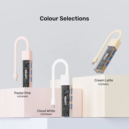 USB хъб Unitek USB-C/USB-A 3.0 HUB 4 port, Bi-Directional, Detachable Cable, White - H1319AWH01