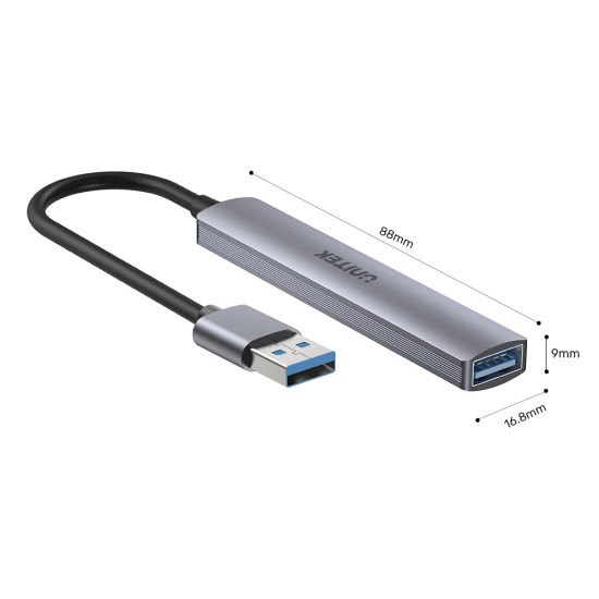 USB хъб Unitek USB3.0/2.0 HUB, 4 порта, uHUB Q4, USB-A вход, USB3.0 x 1, USB2.0 x 3, H1208A