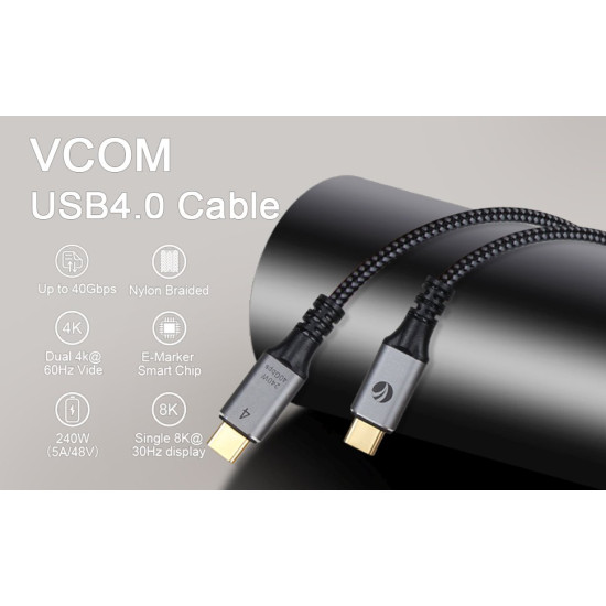 USB кабел VCom USB4.0 Type-C/Type-C 40Gbps, 240W - CU541M-1.2m