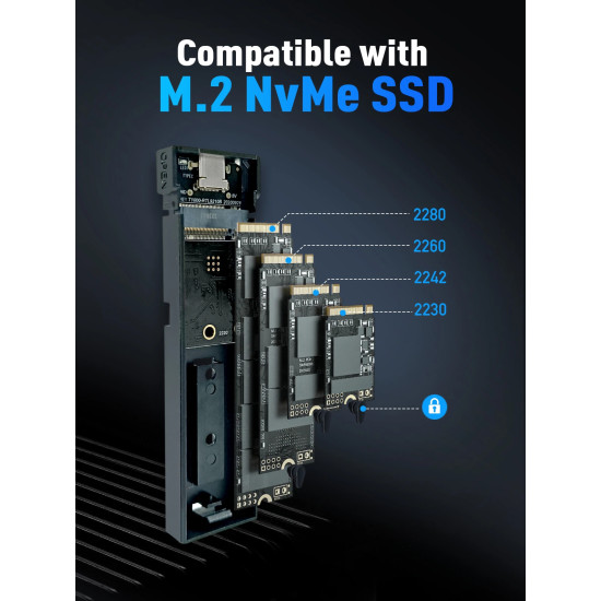 Външна кутия за диск VCom Storage Case - M.2 NVMe M/B key - 10Gbps USB3.1 Type-C/A - CU850N