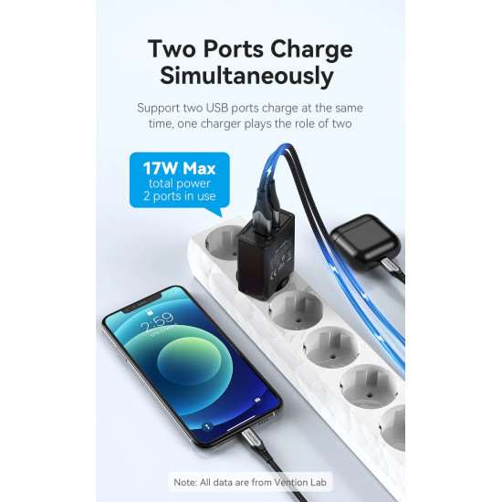 Зарядно Vention Fast Charger 2 x QC3.0 18W Black - FBAB0