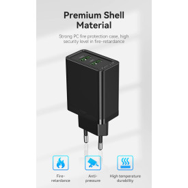 Зарядно Vention Fast Charger 2 x QC3.0 18W Black - FBAB0