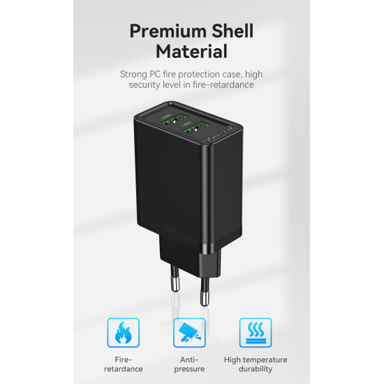 Зарядно Vention Fast Charger 2 x QC3.0 18W Black - FBAB0