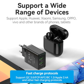Зарядно Vention Fast Charger 2 x QC3.0 18W Black - FBAB0