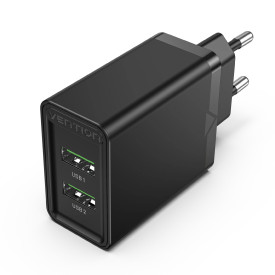 Зарядно Vention Fast Charger 2 x QC3.0 18W Black - FBAB0