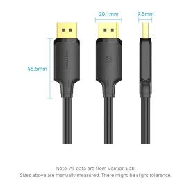 Display Port кабел Vention Cable - Display Port v1.2 DP M / M Black 4K 1M - HAKBF