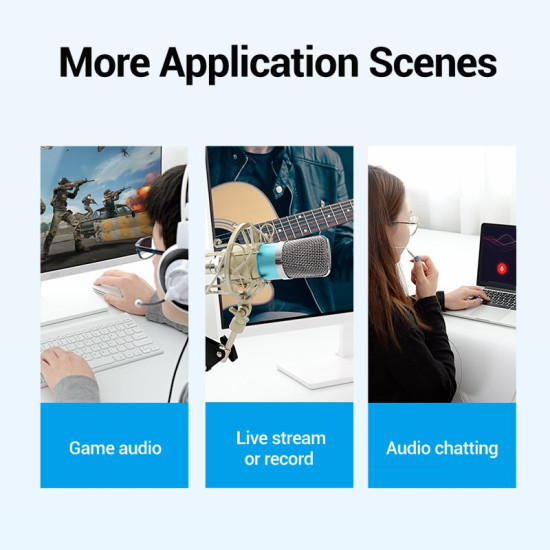 Външна звукова карта Vention USB Sound card - Headphones, Mic, Silver - VAB-S13