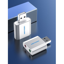 Външна звукова карта Vention USB Sound card - Headphones, Mic, Silver - VAB-S13