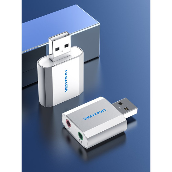 Външна звукова карта Vention USB Sound card - Headphones, Mic, Silver - VAB-S13