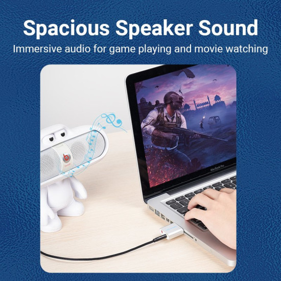 Външна звукова карта Vention USB Sound card - Headphones, Mic, Silver - VAB-S13