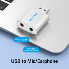 Външна звукова карта Vention USB Sound card - Headphones, Mic, Silver - VAB-S13