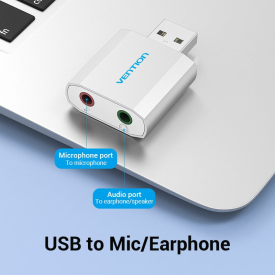 Външна звукова карта Vention USB Sound card - Headphones, Mic, Silver - VAB-S13