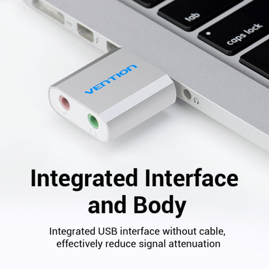 Външна звукова карта Vention USB Sound card - Headphones, Mic, Silver - VAB-S13
