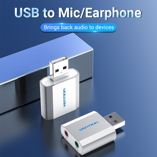 Външна звукова карта Vention USB Sound card - Headphones, Mic, Silver - VAB-S13