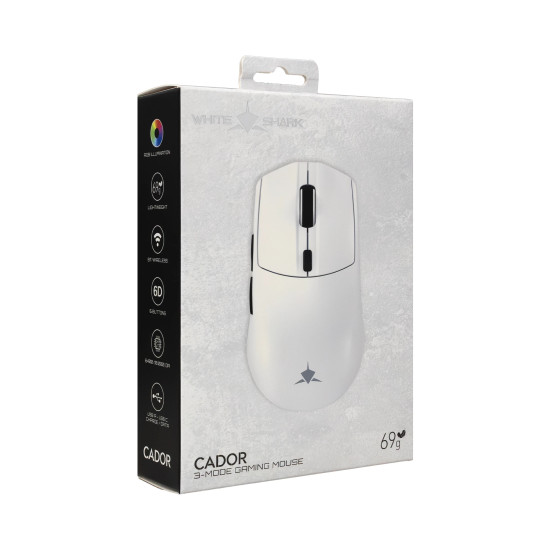 Безжична мишка White Shark Wireless Gaming Mouse CADOR - 10000dpi, 1000Hz, Bluetooth, White