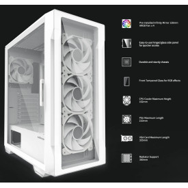 Кутия за компютър Zalman Case ATX - I3 NEO TG White - aRGB, Tempered Glass
