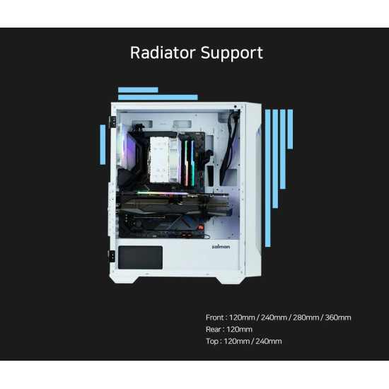 Кутия за компютър Zalman Case ATX - I3 NEO TG White - aRGB, Tempered Glass