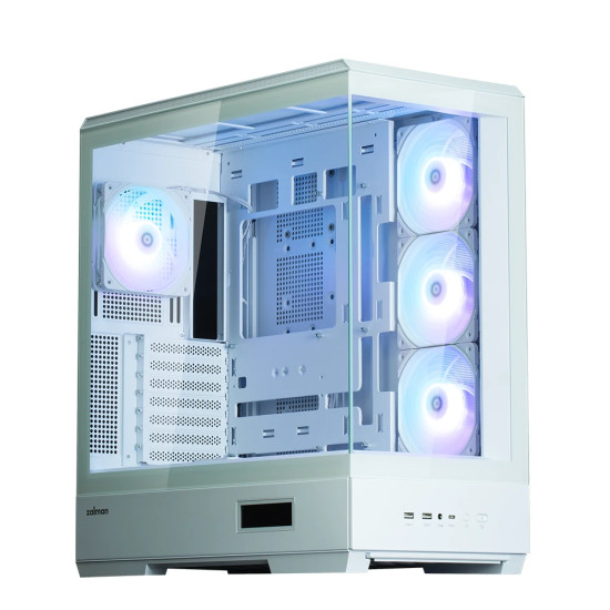 Кутия за компютър Zalman Case ATX - P50 DS White - Digital Display, Addressable RGB