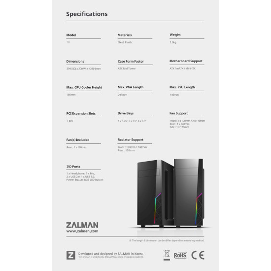Кутия за компютър Zalman Case ATX - T8 - RGB