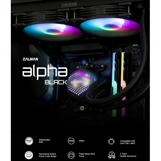 Водно охлаждане Zalman Water Cooling ALPHA 24 BLACK - Addressable RGB - LGA1700/AM5