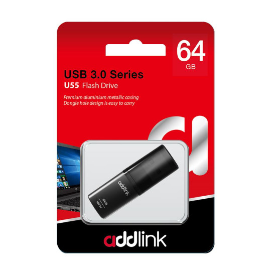 Флаш памет Addlink U55 64GB USB 3.0 Aluminium Black - ad64GBU55B3