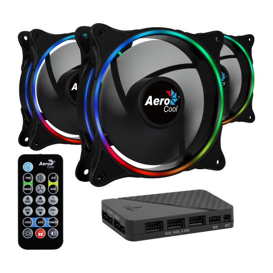 Комплект вентилатори AeroCool Fan Pack 3-in-1 3x120mm - ECLIPSE 12 Pro - Addressable RGB with Hub, Remote - ACF3-EL10217.12