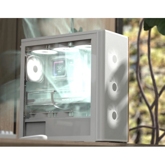 Кутия за компютър AeroCool Case ATX - D501A White, Addressable RGB, Wood