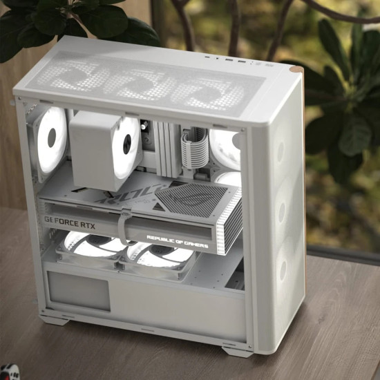 Кутия за компютър AeroCool Case ATX - D501A White, Addressable RGB, Wood