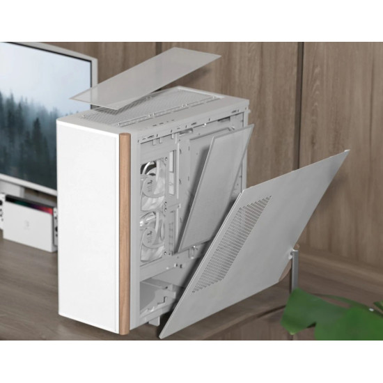 Кутия за компютър AeroCool Case ATX - D501A White, Addressable RGB, Wood