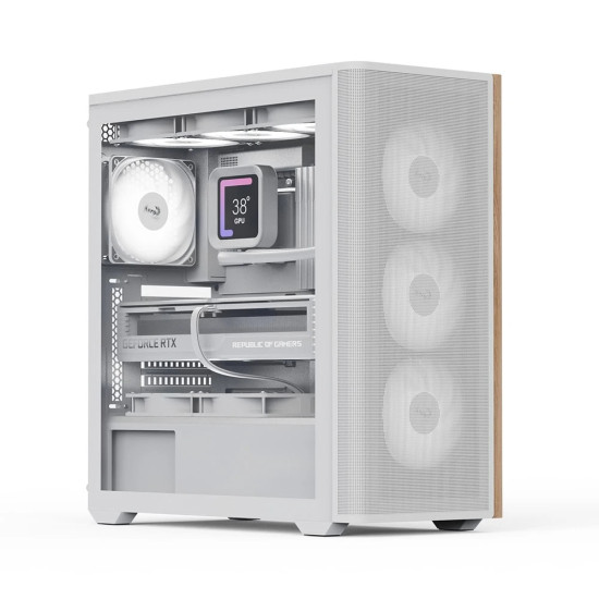 Кутия за компютър AeroCool Case ATX - D501A White, Addressable RGB, Wood
