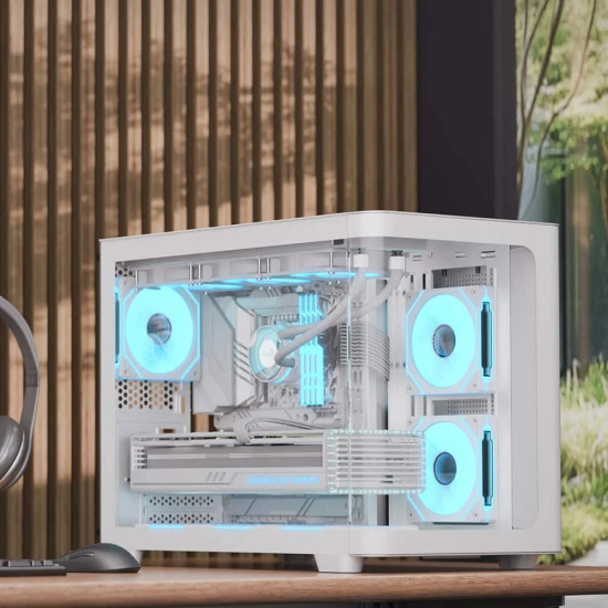 Кутия за компютър AeroCool P300C, Mini-Tower, Dual Chamber, Micro-ATX, Mini-ITX, White